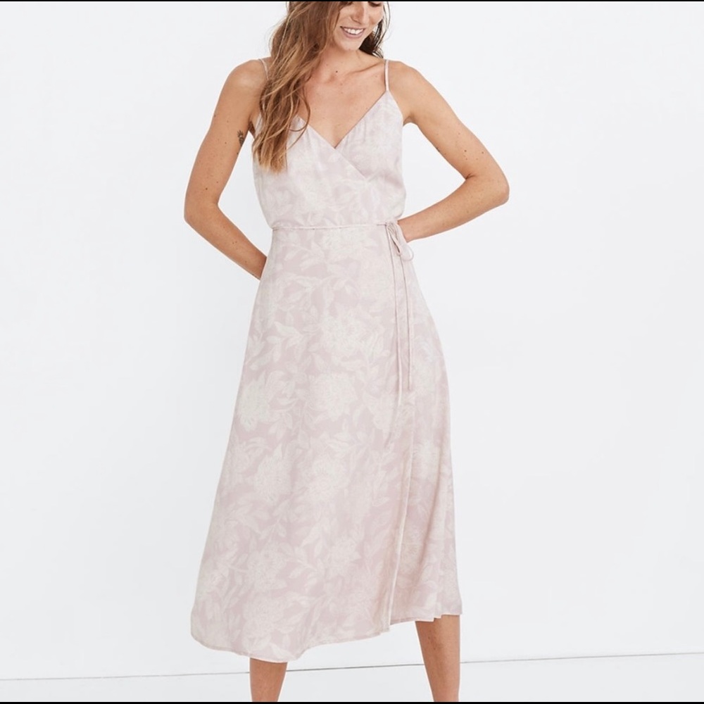 Madewell, (Re)sourced Crepe Cami Wrap Dress, Pindot Blooms, XS, Pink
